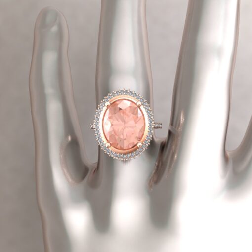 AAA Morganite Diamond Halo Ring Cathedral Style Shank Rose Gold LS6342