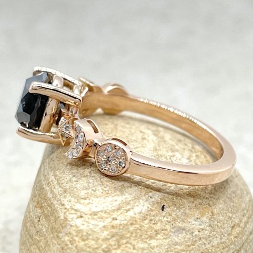 Black Diamond Engagement Ring Space Themed in 14k Rose Gold LS5894