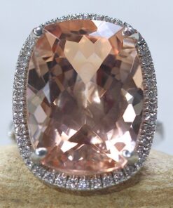 Cushion Cut Peach Morganite Engagement Ring White Gold Platinum LS6197