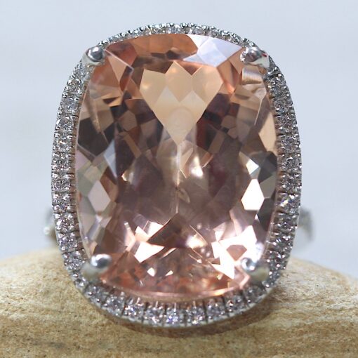 Cushion Cut Peach Morganite Engagement Ring White Gold Platinum LS6197