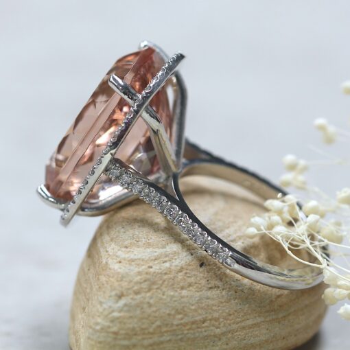 Diamond Single Halo Cushion Morganite Ring White Gold Platinum LS6197