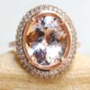 Double Halo Oval Cut Peach Morganite Engagement Ring Rose Gold LS6342