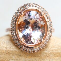 Double Halo Oval Cut Peach Morganite Engagement Ring Rose Gold LS6342