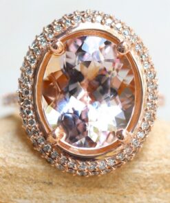 Double Halo Oval Cut Peach Morganite Engagement Ring Rose Gold LS6342