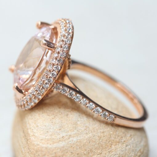 Half Eternity Light Morganite Diamond Engagement Ring Rose Gold LS6342