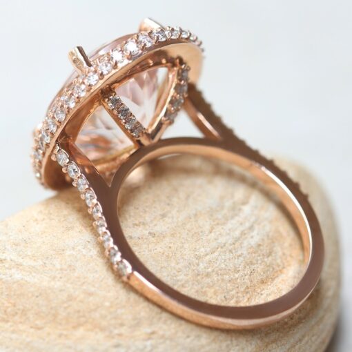 Light Peach Morganite Engagement Ring Diamond Prongs Rose Gold LS6342