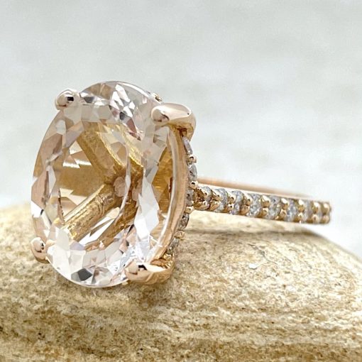 Morganite Cathedral Shank Engagement Ring in 18k Rose Gold LS6268