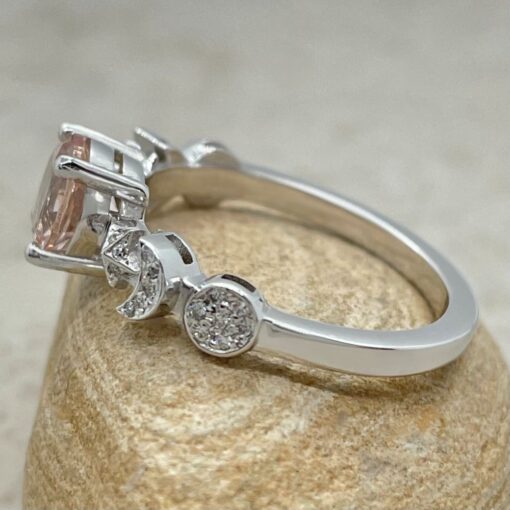 Peach Morganite Moon and Stars Wedding Ring White Gold Platinum LS6639