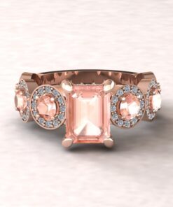Peach Pink Morganite Gemstone Diamond Engagement Ring Rose Gold LS6749