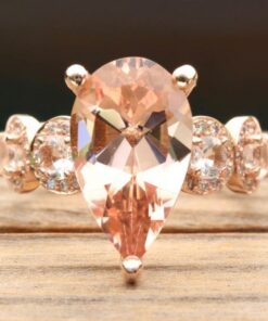 Pear Cut Peach Morganite Engagement Ring Diamond Halo Rose Gold LS6747
