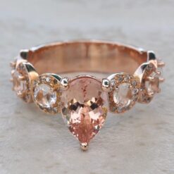 Pear Cut Round Morganite Halo Diamond Engagement Ring Rose Gold LS5985