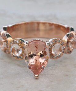 Pear Cut Round Morganite Halo Diamond Engagement Ring Rose Gold LS5985