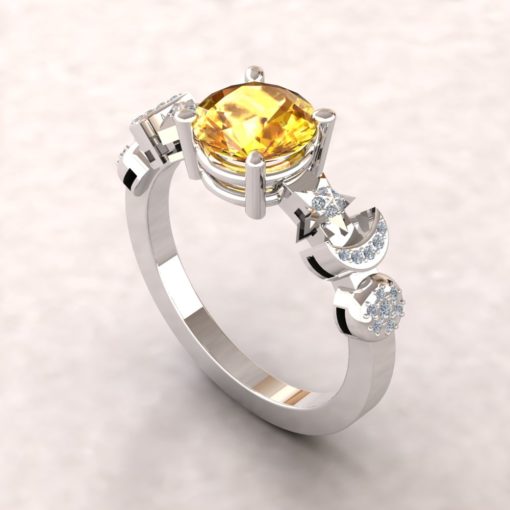Space Themed Yellow Sapphire Engagement Ring in 18k White Gold LS5891