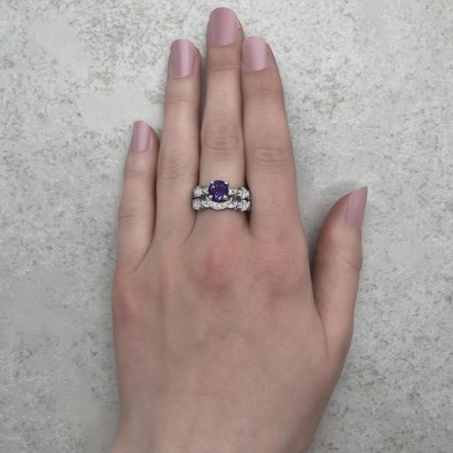 Amethyst Bridal Set Space Themed Hand Shot in 14k White Gold LS6750