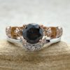 Black Diamond Engagement Set with Moon Band in 14k Rose Gold LS6755