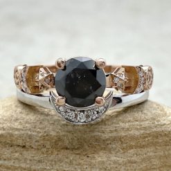 Black Diamond Engagement Set with Moon Band in 14k Rose Gold LS6755
