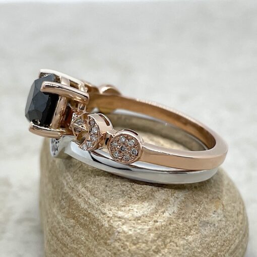 Black Diamond Ring Crescent Moon Band Rose White Gold Platinum LS6755