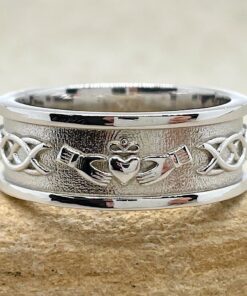 Celtic Mans Wedding Band Irish Knot Design White Gold Platinum LS4275