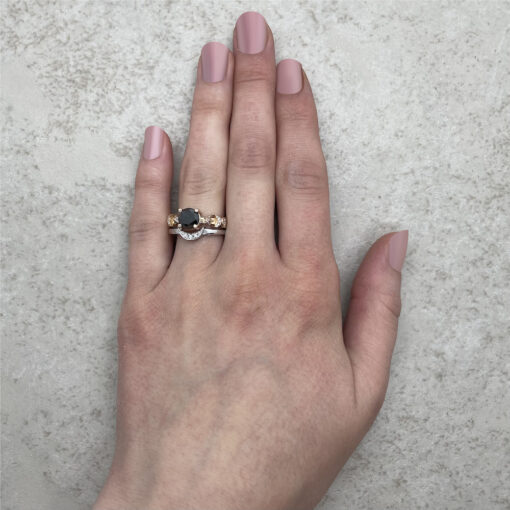 Genuine Black Diamond Space Ring Set Rose White Gold Platinum LS6755