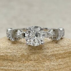 IGI Certified Round Cut Diamond Moon Ring White Gold Platinum LS6754