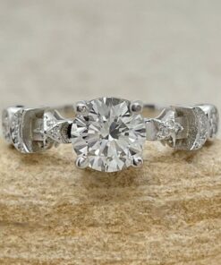 IGI Certified Round Cut Diamond Moon Ring White Gold Platinum LS6754