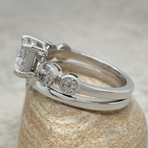 Lab Diamond Space Themed Set Crescent Band White Gold Platinum LS6753