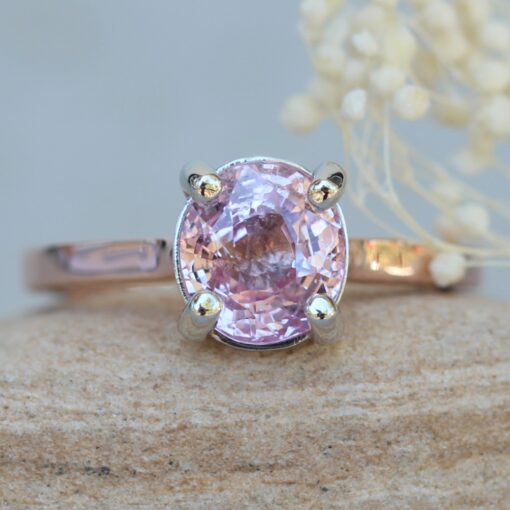 Oval Rare Pink Sapphire Engagement Ring GIA Certified Rose Gold LS6164