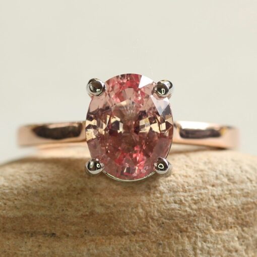 Pink Orange Sapphire Engagement Ring Oval Front 14k Rose Gold LS5853