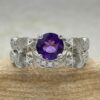 Round Amethyst Gemstone Stacking Ring Set White Gold Platinum LS6750