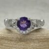 Round Amethyst Gemstone Stacking Ring Set White Gold Platinum LS6751