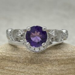 Round Amethyst Gemstone Stacking Ring Set White Gold Platinum LS6751