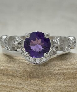 Round Amethyst Gemstone Stacking Ring Set White Gold Platinum LS6751