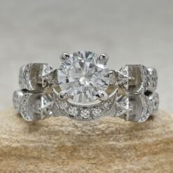 Round Moissanite Bridal Set Sun Moon Stars White Gold Platinum LS6752