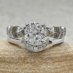 Round Moissanite Bridal Set Sun Moon Stars White Gold Platinum LS6753