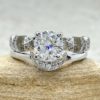 Round Moissanite Engagement Set with Moon Band 14k White Gold LS6753