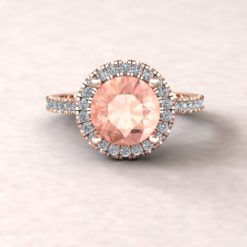 Round Morganite Halo Ring with Cathedral Shank 14k Rose Gold LS5887