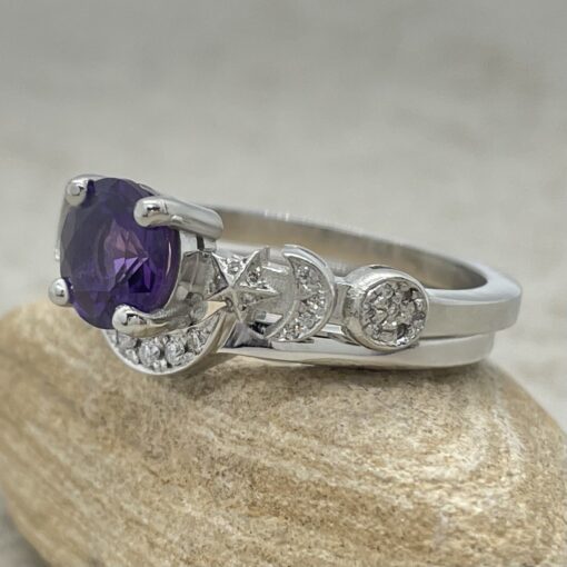 Space Lovers Amethyst Birthstone Ring Set White Gold Platinum LS6751