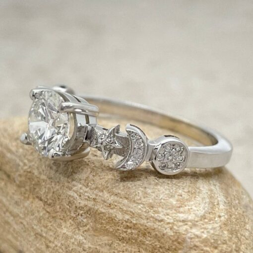 Space Theme Sun Moon Lab Grown Diamond Ring White Gold Platinum LS6754