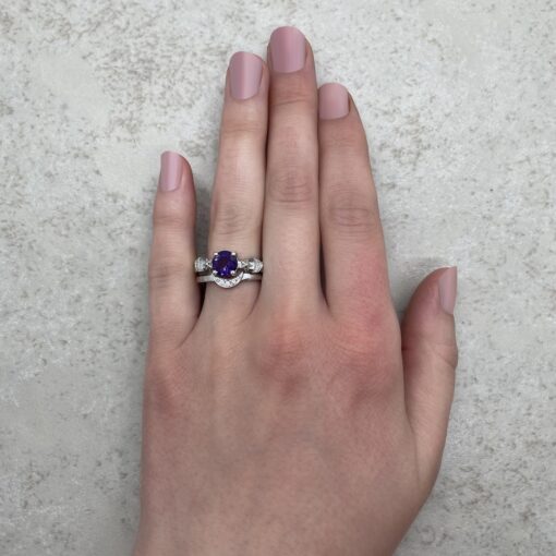 Space Themed Amethyst Diamond Wedding Rings White Gold Platinum LS6751