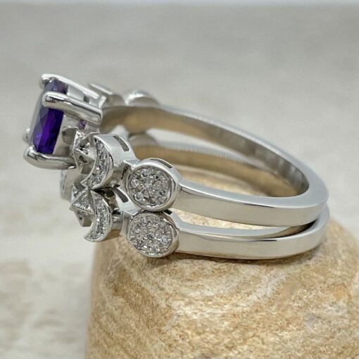 Space Themed Amethyst Diamond Wedding Set White Gold Platinum LS6750