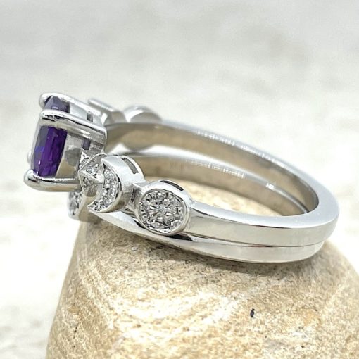 Space Themed Amethyst Ring Set Round Cut in Platinum LS6751