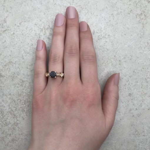 Space Themed Black Diamond Ring Hand Shot in 18k Rose Gold LS5894