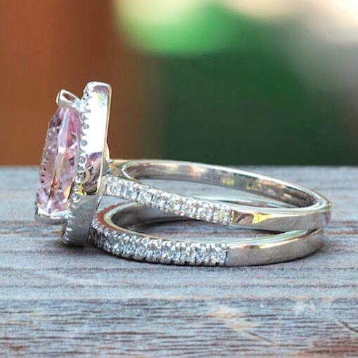 AAA Pink Morganite Diamond Bridal Ring Set White Gold Platinum LS6757