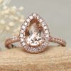 Classic Pear Cut Peach Pink Morganite Engagement Ring Rose Gold LS6140