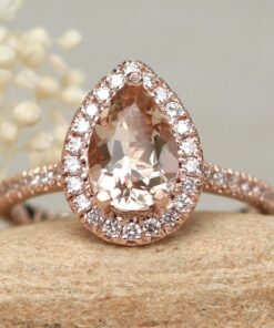 Classic Pear Cut Peach Pink Morganite Engagement Ring Rose Gold LS6140