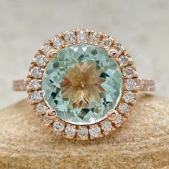 Classic Round Cut Aquamarine Diamond Engagement Ring Rose Gold LS6621
