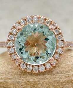 Classic Round Cut Aquamarine Diamond Engagement Ring Rose Gold LS6621