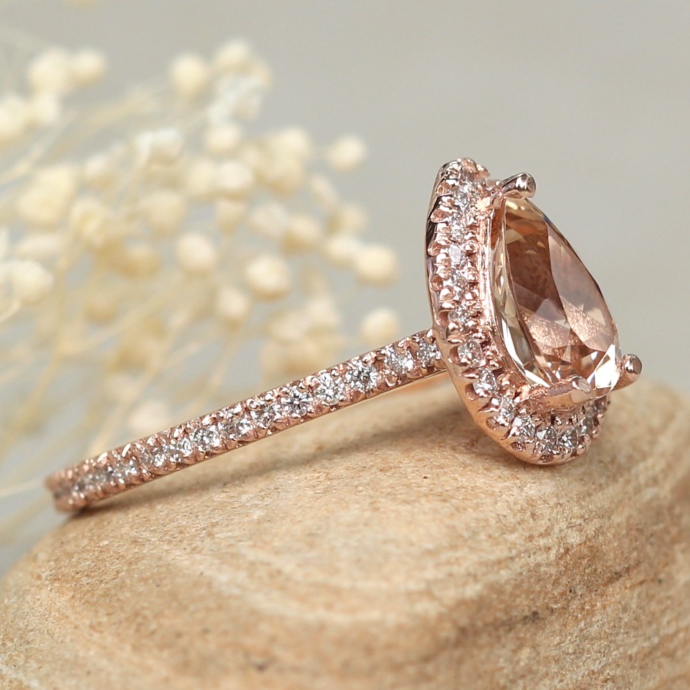 Diamond Eternity Shank Pear Morganite Engagement Ring Rose Gold LS6140