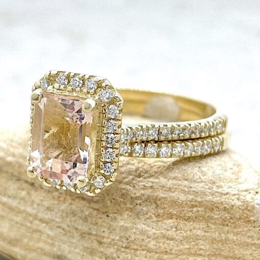 Emerald Cut Morganite Ring with Matching Band 18k Yellow Gold LS6758