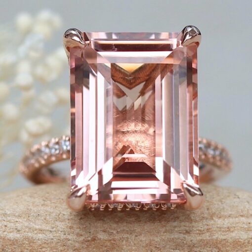 Emerald Morganite Engagement Ring with Diamonds 14k Rose Gold LS6108